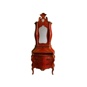 IS-146-TR Venetian-Style Pompeian Red Trumeau Secretary – front view, drop front closed