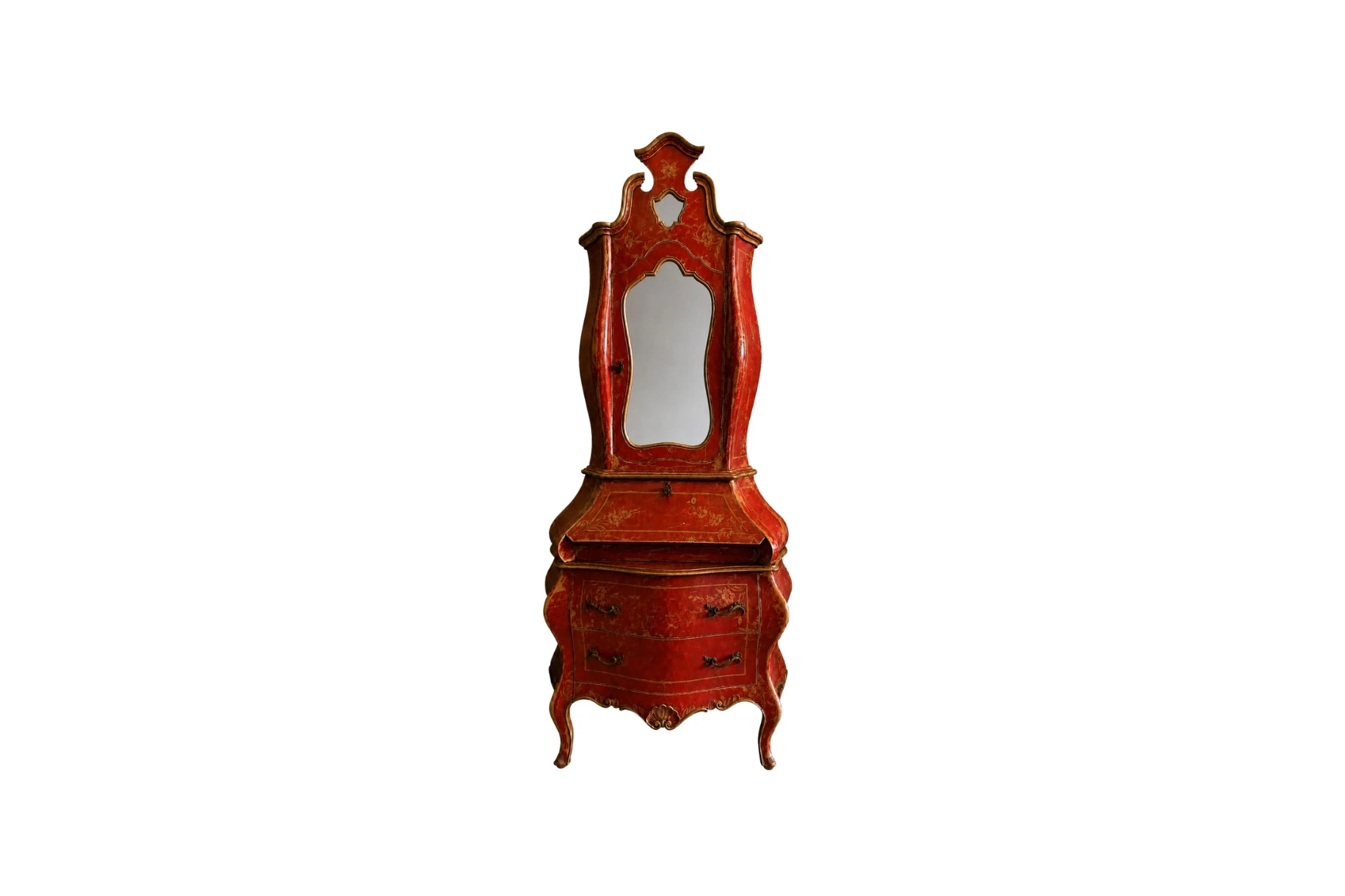 IS-146-TR Venetian-Style Pompeian Red Trumeau Secretary – front view, drop front closed