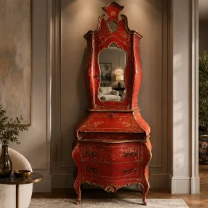 Interior rendering featuring the IS-146-TR Venetian-Style Pompeian Red Trumeau Secretary